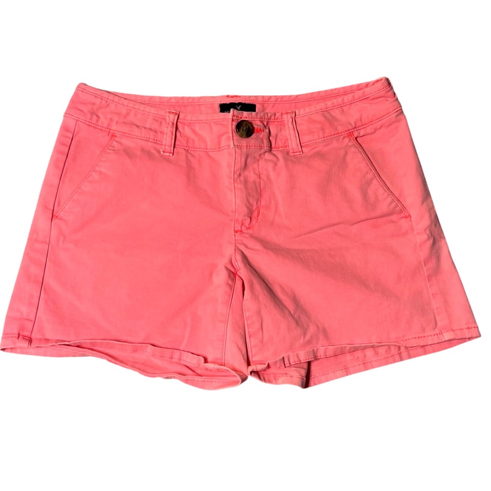 American Eagle Midi Stretch Shorts Womens 4 Neon Pink Coral Chino Summer Casual